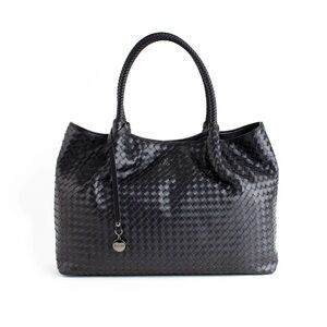 Gunas Naomi Black Woven Vegan Leather Tote Bag